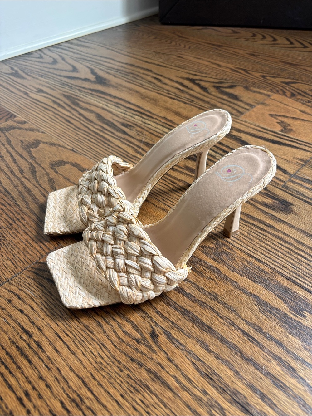 Braided Straw Slide Heels in Natural - Women